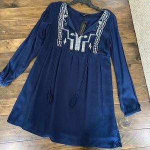 NWT Blue Long Sleeve Boho Mini Dress